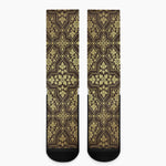 Gold And Brown Thai Pattern Print Crew Socks