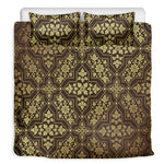 Gold And Brown Thai Pattern Print Duvet Cover Bedding Set