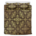 Gold And Brown Thai Pattern Print Duvet Cover Bedding Set