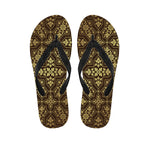 Gold And Brown Thai Pattern Print Flip Flops