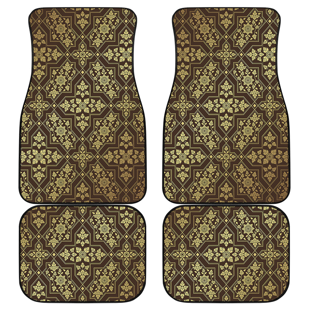 Gold And Brown Thai Pattern Print Front and Back Car Floor Mats