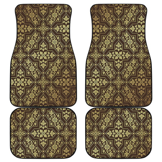 Gold And Brown Thai Pattern Print Front and Back Car Floor Mats