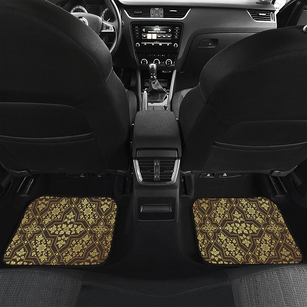Gold And Brown Thai Pattern Print Front and Back Car Floor Mats