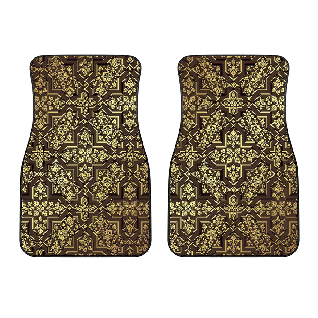 Gold And Brown Thai Pattern Print Front Car Floor Mats