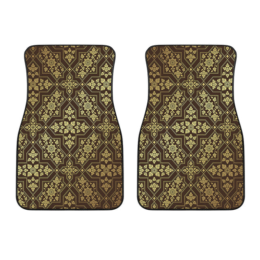 Gold And Brown Thai Pattern Print Front Car Floor Mats