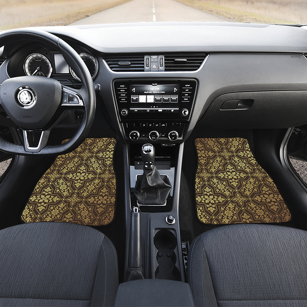 Gold And Brown Thai Pattern Print Front Car Floor Mats