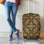 Gold And Brown Thai Pattern Print Luggage Cover