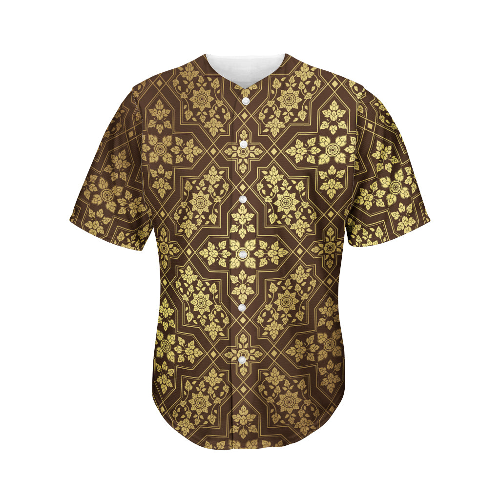 Gold And Brown Thai Pattern Print Men's Baseball Jersey
