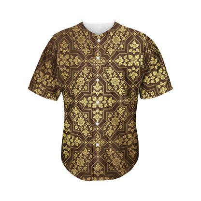 Gold And Brown Thai Pattern Print Men's Baseball Jersey