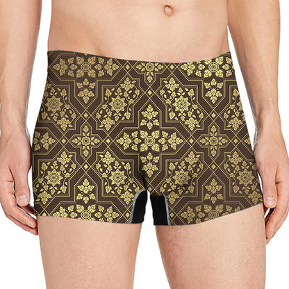 Gold And Brown Thai Pattern Print Men's Boxer Briefs