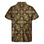Gold And Brown Thai Pattern Print Men's Short Sleeve Shirt