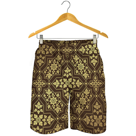 Gold And Brown Thai Pattern Print Men's Shorts