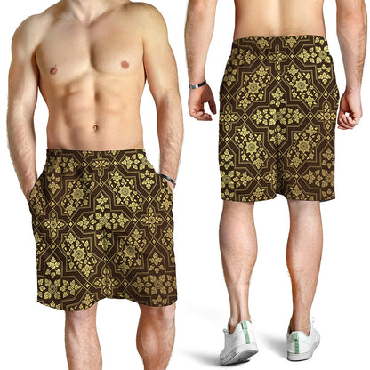 Gold And Brown Thai Pattern Print Men's Shorts