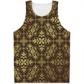 Gold And Brown Thai Pattern Print Men's Tank Top