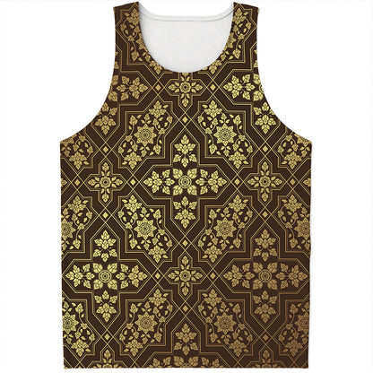Gold And Brown Thai Pattern Print Men's Tank Top