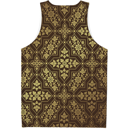 Gold And Brown Thai Pattern Print Men's Tank Top