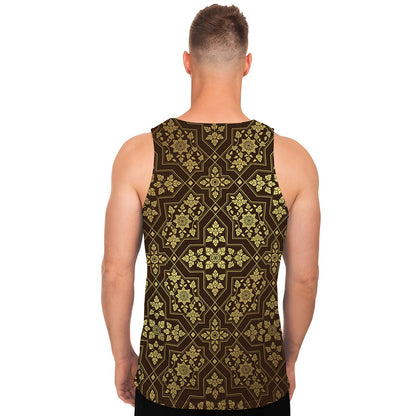 Gold And Brown Thai Pattern Print Men's Tank Top