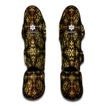 Gold And Brown Thai Pattern Print Muay Thai Shin Guard