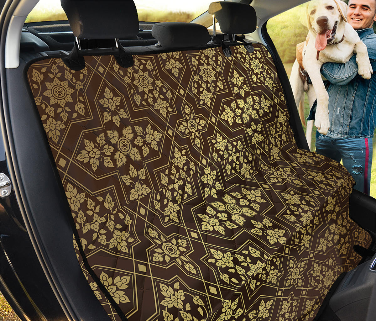 Gold And Brown Thai Pattern Print Pet Car Back Seat Cover