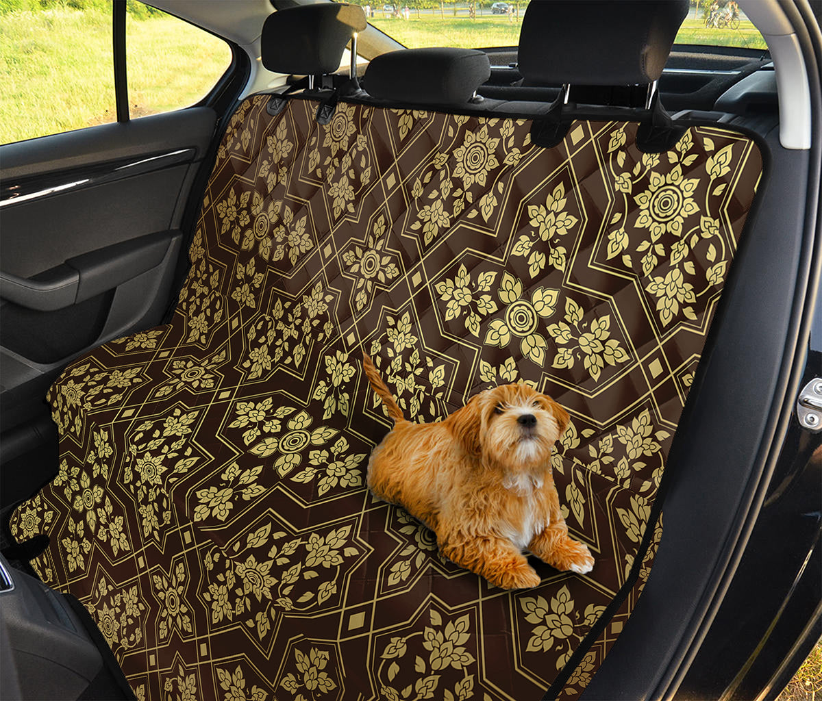Gold And Brown Thai Pattern Print Pet Car Back Seat Cover