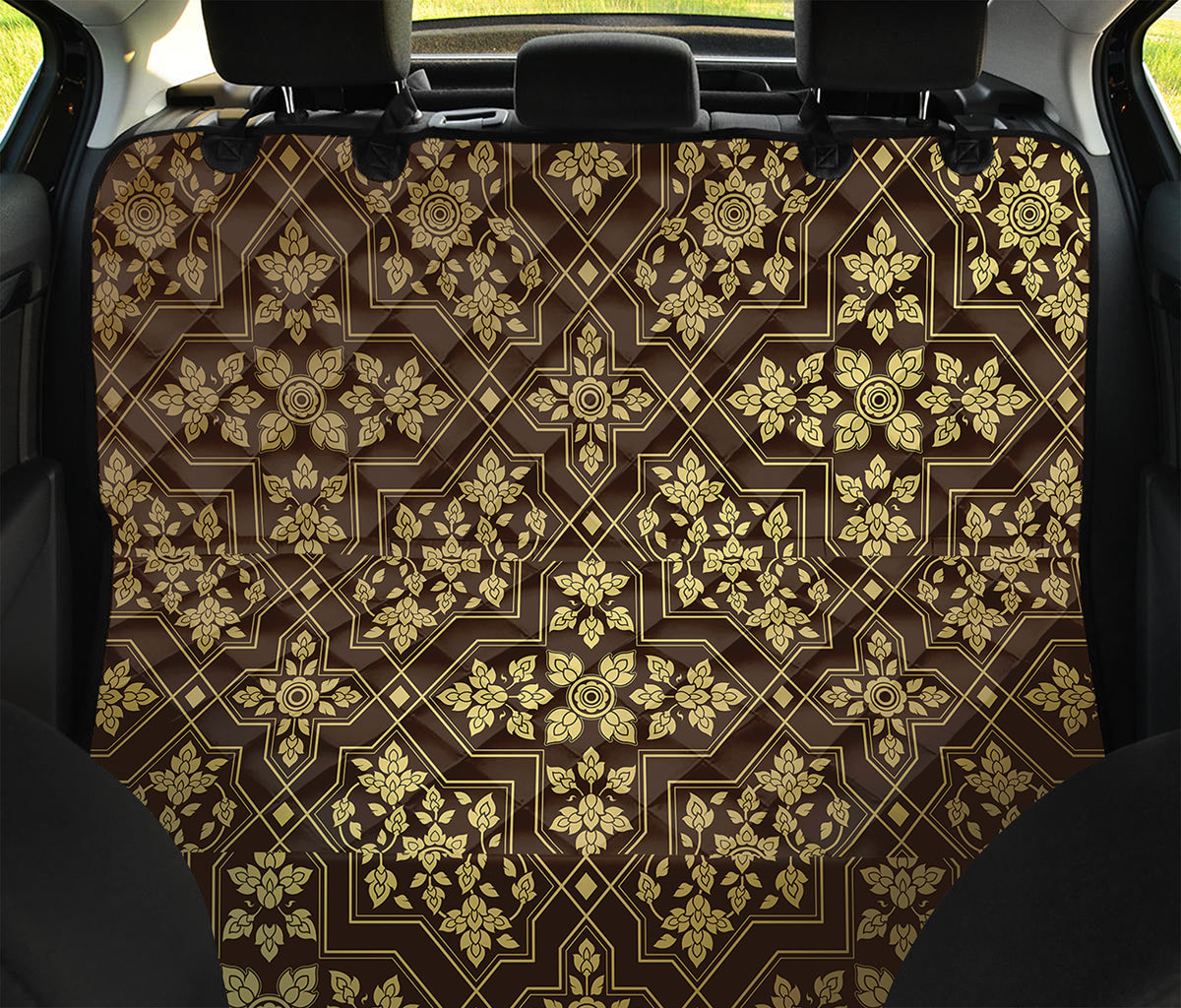 Gold And Brown Thai Pattern Print Pet Car Back Seat Cover