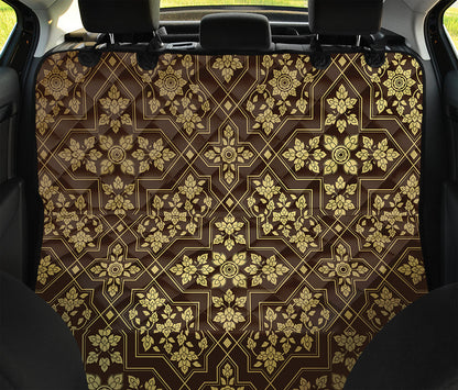 Gold And Brown Thai Pattern Print Pet Car Back Seat Cover
