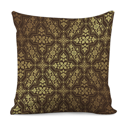 Gold And Brown Thai Pattern Print Pillow Cover