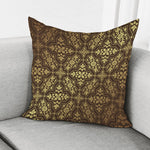 Gold And Brown Thai Pattern Print Pillow Cover