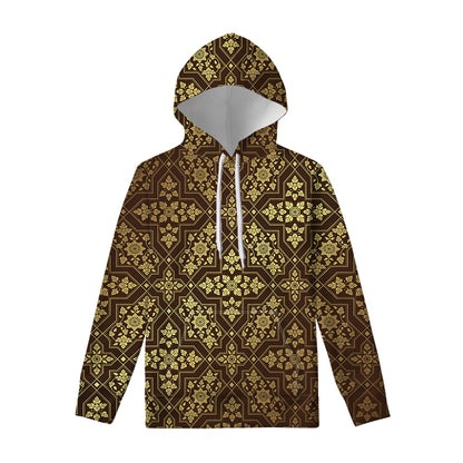 Gold And Brown Thai Pattern Print Pullover Hoodie
