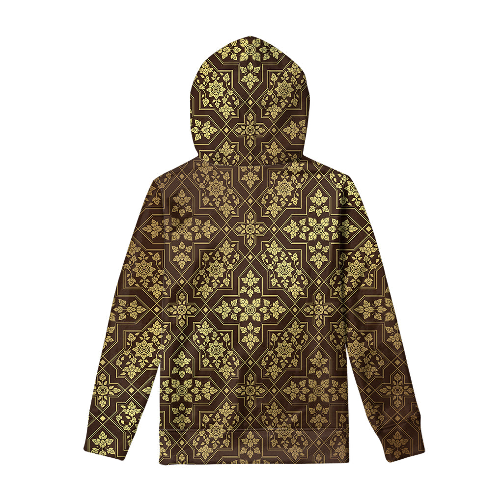 Gold And Brown Thai Pattern Print Pullover Hoodie