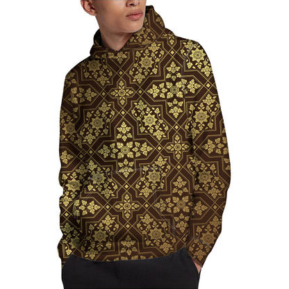 Gold And Brown Thai Pattern Print Pullover Hoodie