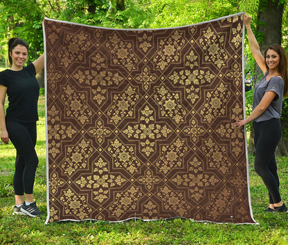 Gold And Brown Thai Pattern Print Quilt