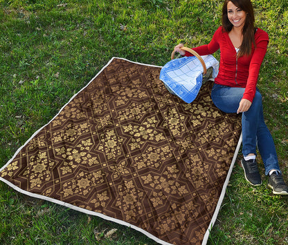 Gold And Brown Thai Pattern Print Quilt