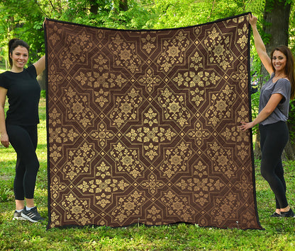 Gold And Brown Thai Pattern Print Quilt
