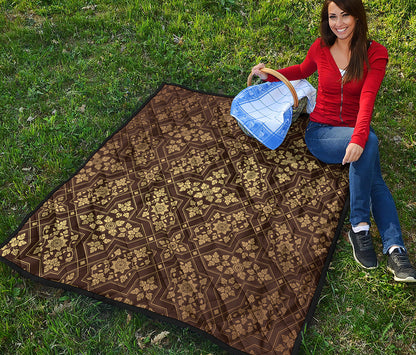 Gold And Brown Thai Pattern Print Quilt