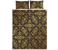 Gold And Brown Thai Pattern Print Quilt Bed Set