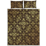Gold And Brown Thai Pattern Print Quilt Bed Set