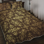 Gold And Brown Thai Pattern Print Quilt Bed Set