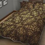 Gold And Brown Thai Pattern Print Quilt Bed Set