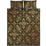 Gold And Brown Thai Pattern Print Quilt Bed Set