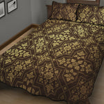 Gold And Brown Thai Pattern Print Quilt Bed Set