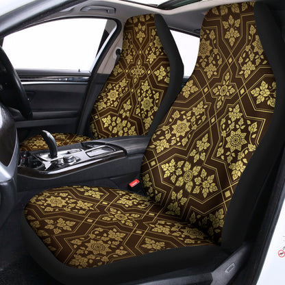Gold And Brown Thai Pattern Print Universal Fit Car Seat Covers