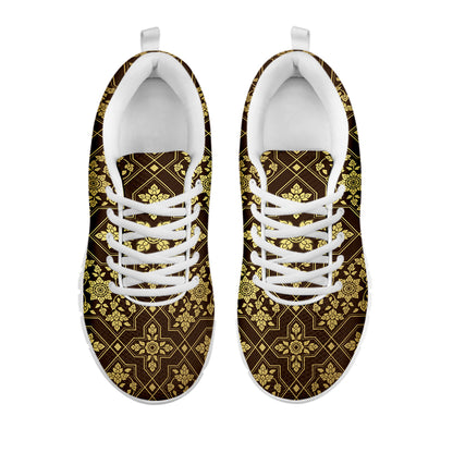 Gold And Brown Thai Pattern Print White Sneakers