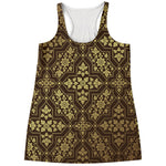 Gold And Brown Thai Pattern Print Women's Racerback Tank Top