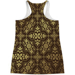 Gold And Brown Thai Pattern Print Women's Racerback Tank Top