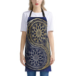 Gold And Grey Yin Yang Flower Print Apron