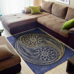 Gold And Grey Yin Yang Flower Print Area Rug