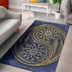 Gold And Grey Yin Yang Flower Print Area Rug