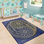 Gold And Grey Yin Yang Flower Print Area Rug