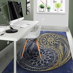 Gold And Grey Yin Yang Flower Print Area Rug